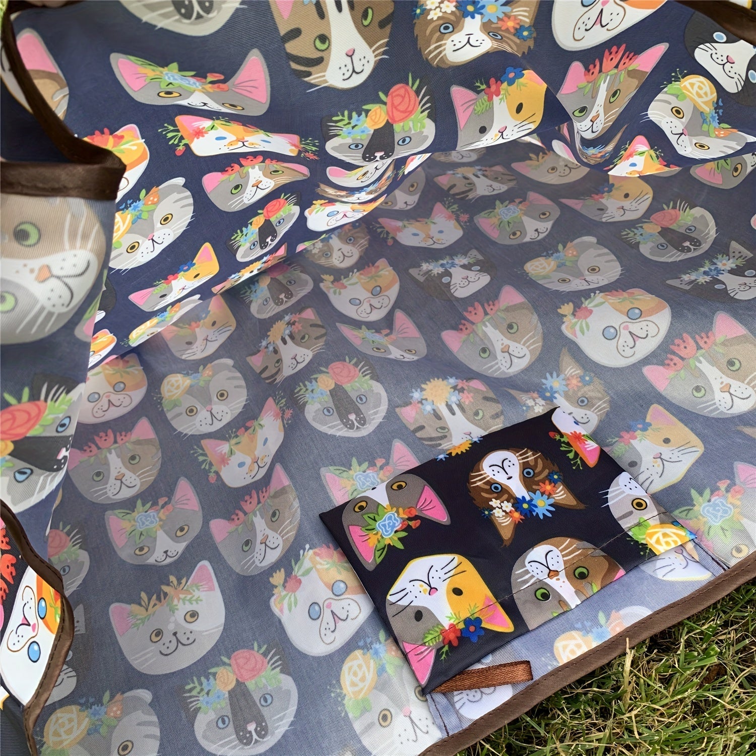 Cartoon Cat Pattern Foldable Tote Bag Large Capacity Portable Shoulder Bag