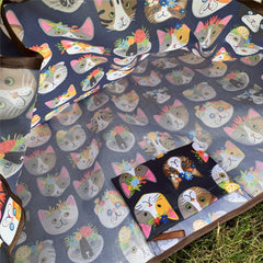 Cartoon Cat Pattern Foldable Tote Bag Large Capacity Portable Shoulder Bag