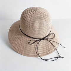 Sun Embroidery Straw Hat Ribbon Bowknot Drawstring Adjustable