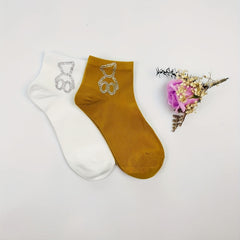 Bear Rhinestone Socks 5 Pairs Women's Crew Short Stockings