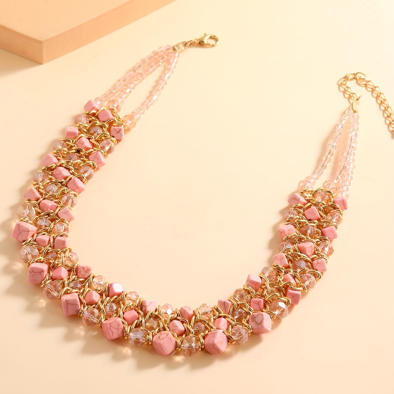 Crystal & Turquoise Cube Necklace Chunky Chain Jewelry