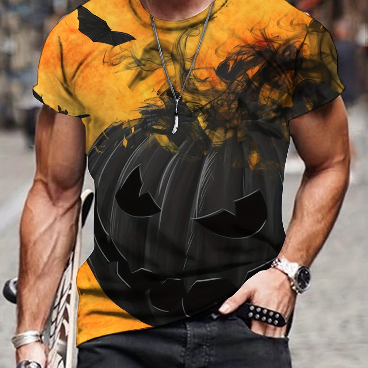 Evil Pumpkin Graphic Men's T-shirt for Halloween