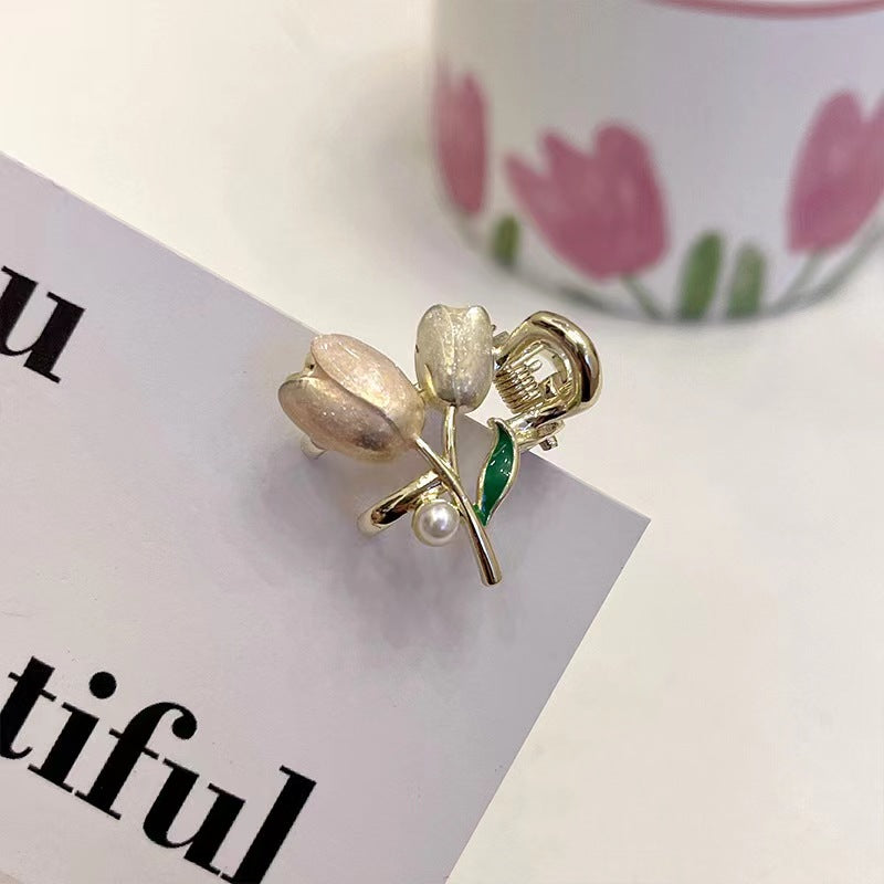 Tulip Hair Claw Flower Metal Hair Clip Ponytail Holder Girls Women