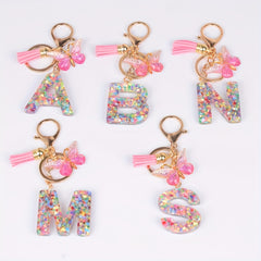 Resin Initial Letter Keychain Butterfly Pendant Glitter Animal Key Ring