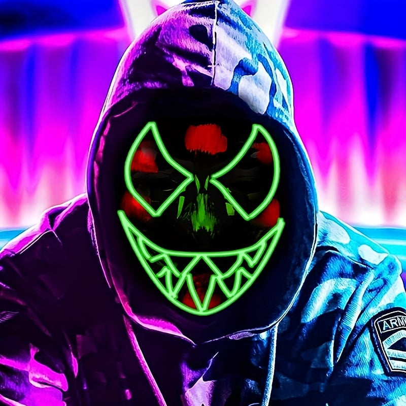 Men's Halloween LED Light Up Neon Glow Mask Evil Glowing Eyes Costume Cosplay