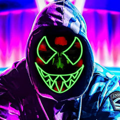 Men's Halloween LED Light Up Neon Glow Mask Evil Glowing Eyes Costume Cosplay