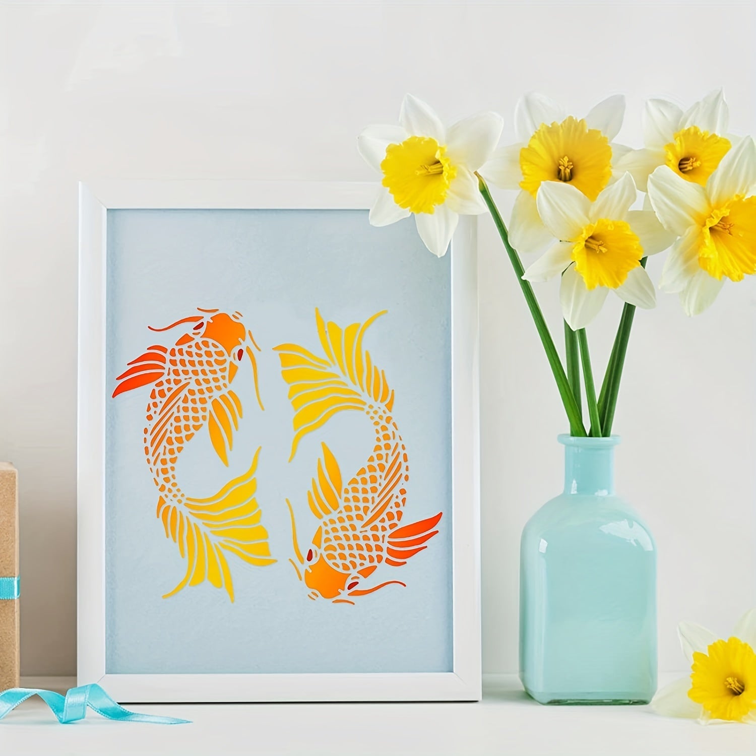 Koi Fish Stencil Template 29.97x29 Plastic - Painting Stencils For Wood Floo