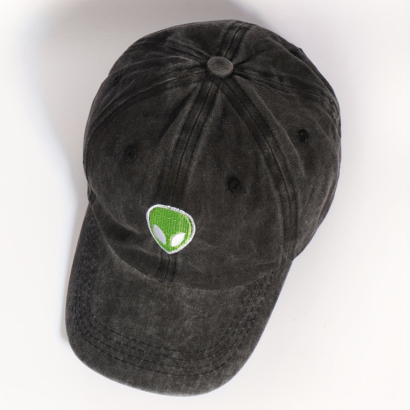 Alien Embroidery Unisex Baseball Cap Distressed Gray Dad Hat