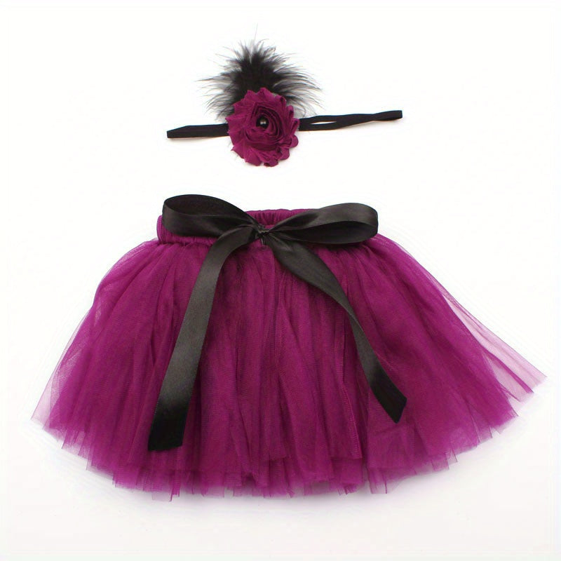 2pcs Newborn Fluffy Skirt Headband Baby Rabbit Skirt purple pink