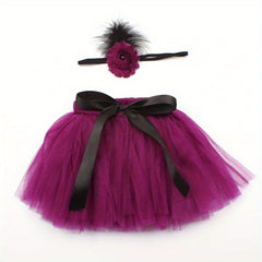 2pcs Newborn Fluffy Skirt Headband Baby Rabbit Skirt purple pink