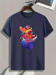 Bird & Statue Print Men's Graphic Tee for Summer
