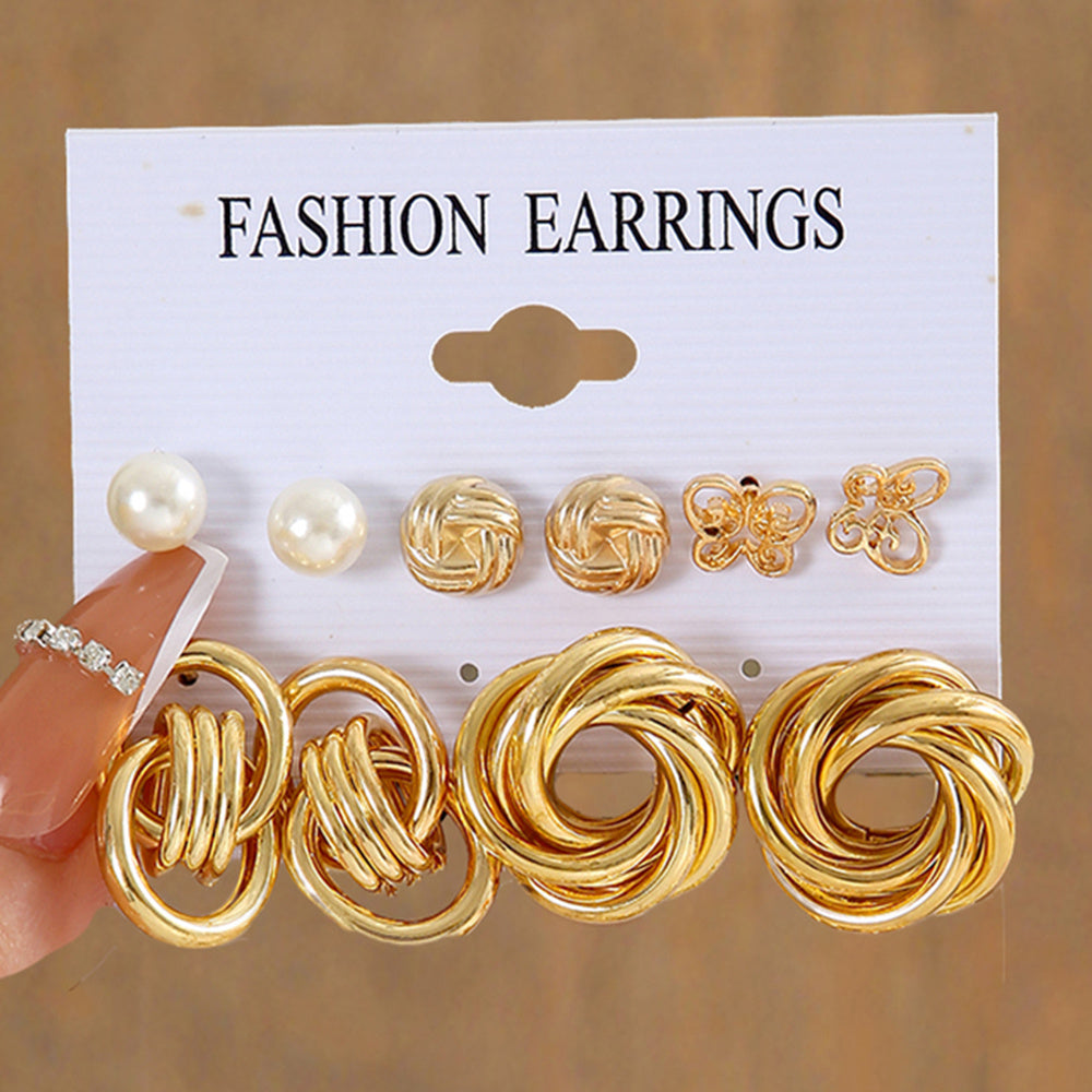 11 Pairs Golden Earrings Kit for Women & Girls - Zinc Alloy Ear Jewelry