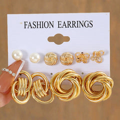 11 Pairs Golden Earrings Kit for Women & Girls - Zinc Alloy Ear Jewelry