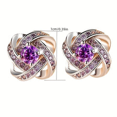2pcs Pair Men's Earrings Clover & Purple Faux Diamond
