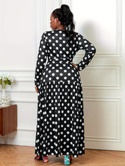  Polka Dot Long Sleeve Maxi Dress With Belt