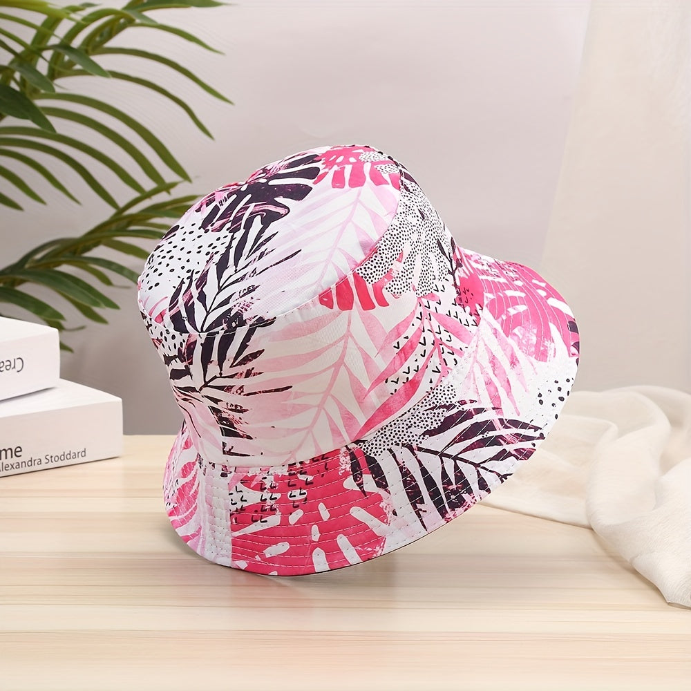Leaf Print Men's Fisherman Hat Summer Outdoor Sun Protection Wide Brim Hat