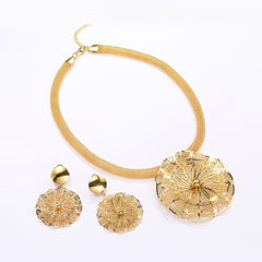 18K Plated Alloy Pendant Necklace & Earrings Set for Wedding