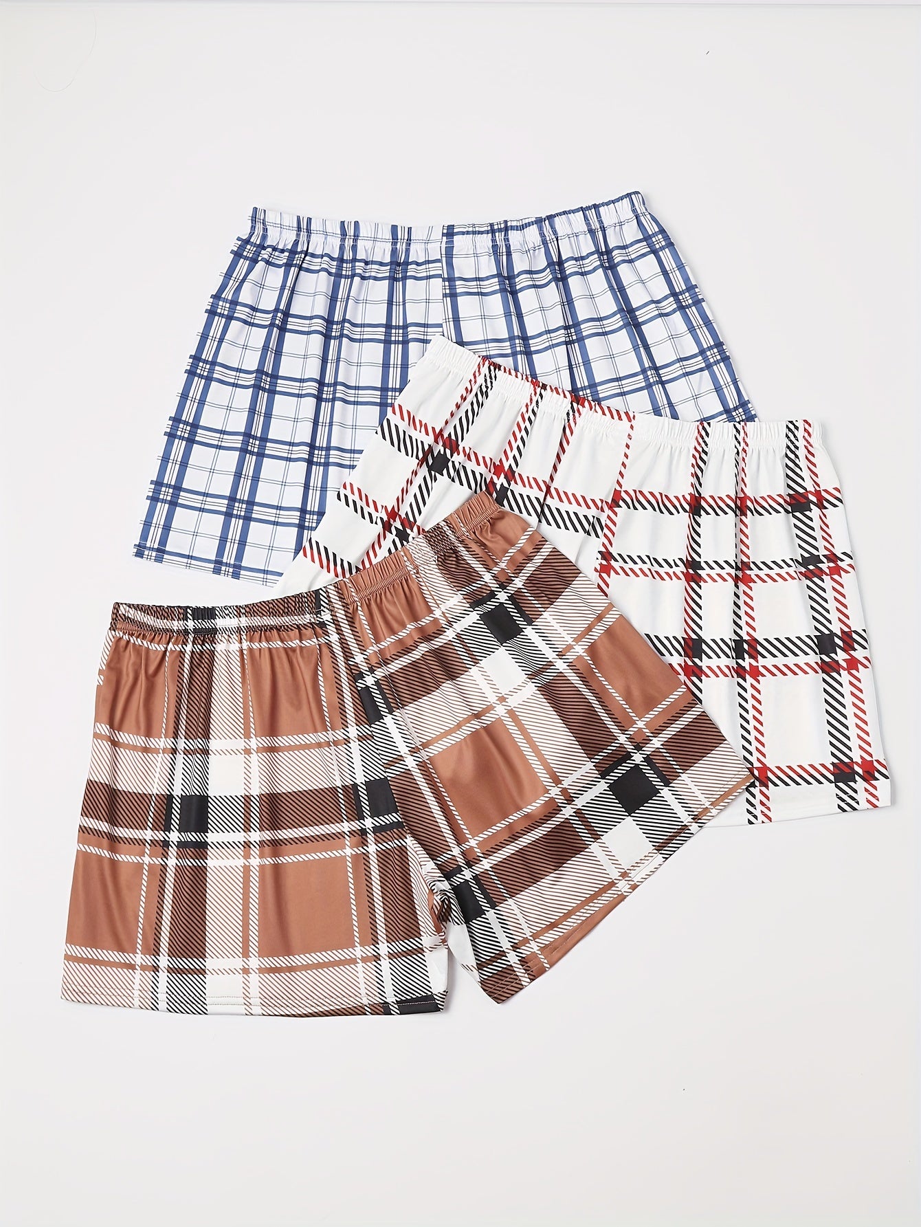  Plaid Print Bow Front Lounge Shorts 3pcs Set