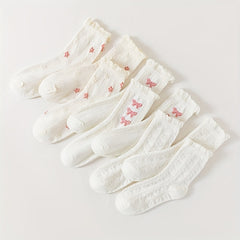 9 Pairs Bow & Floral Print Socks Women's Stockings & Hosiery