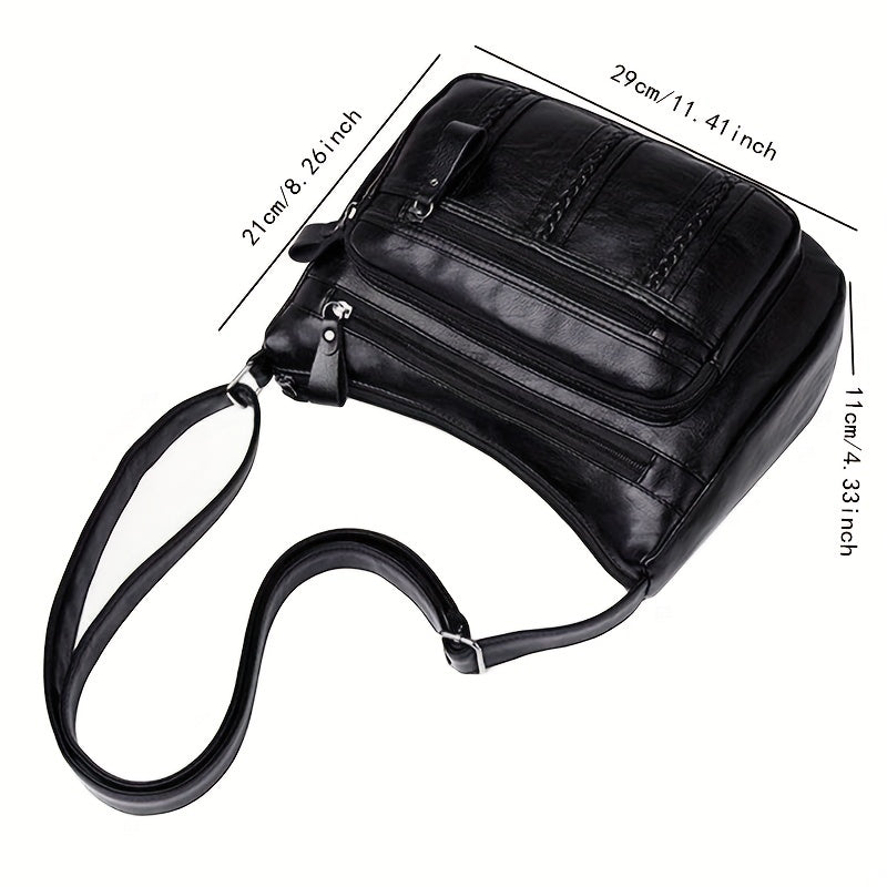 Braided Detail Crossbody Bag PU Shoulder Bag Casual Pocket Purses