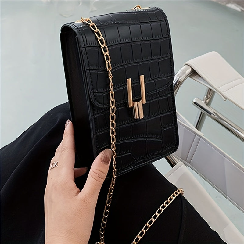 Crocodile Embossed Cell Phone Bag Mini Crossbody Purse