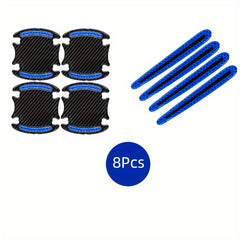 8pcs Car Door Handle Protection Sticker Set Carbon Fiber Pattern Reflective