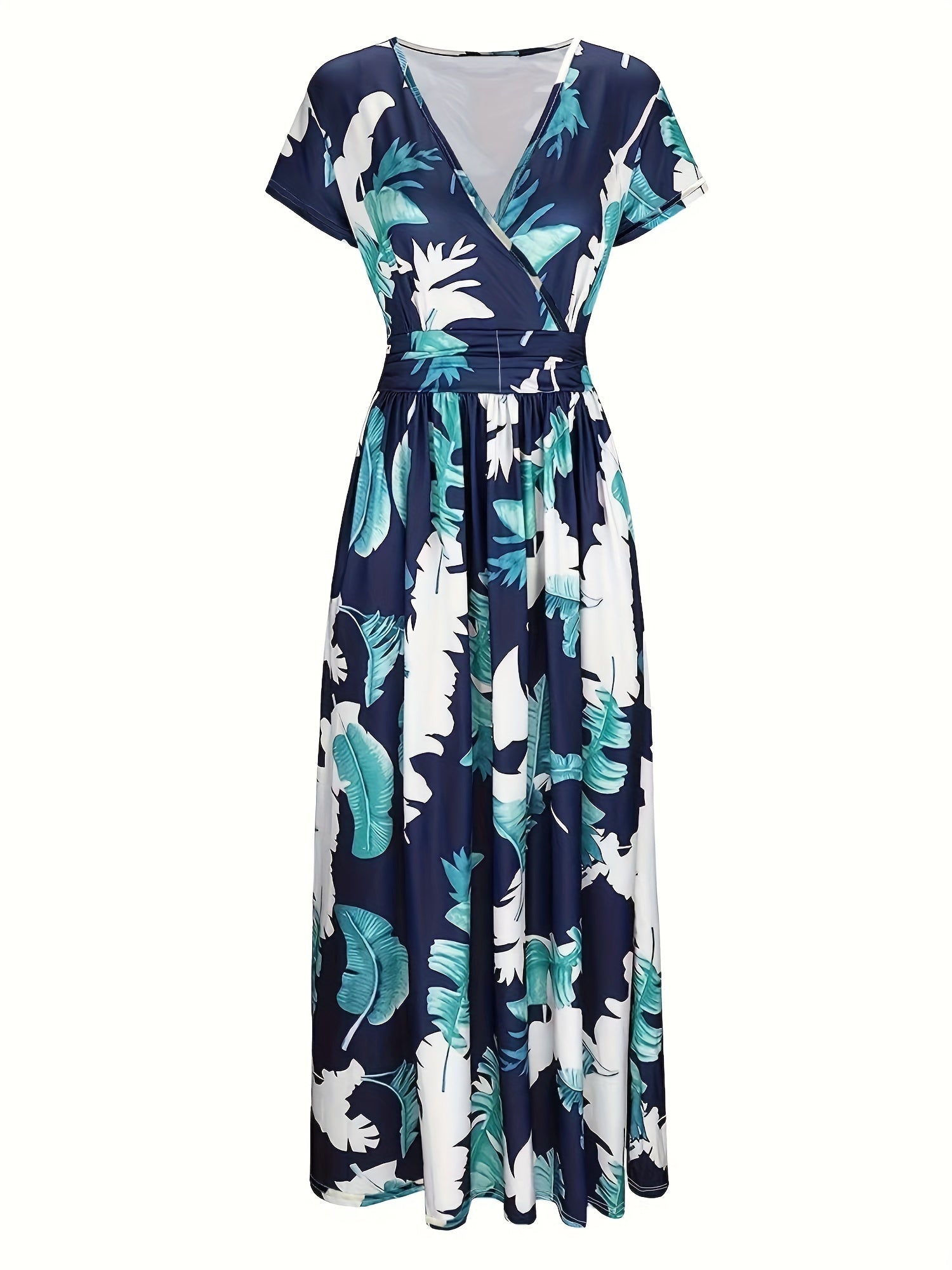  Tropical Print Short Sleeve Maxi Dress With Pockets