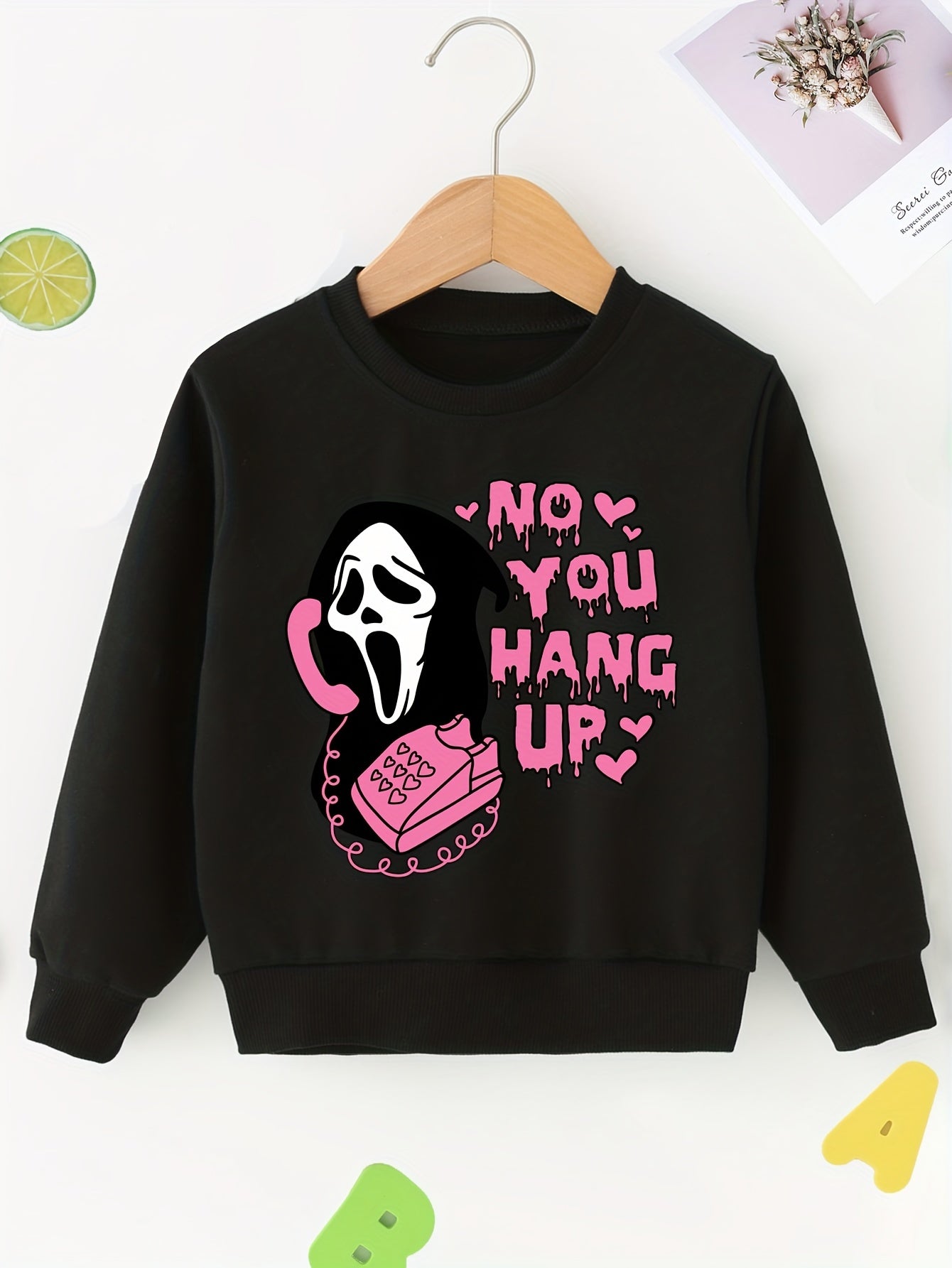 Alphabet Ghost Print Halloween Long Sleeve Sweatshirt