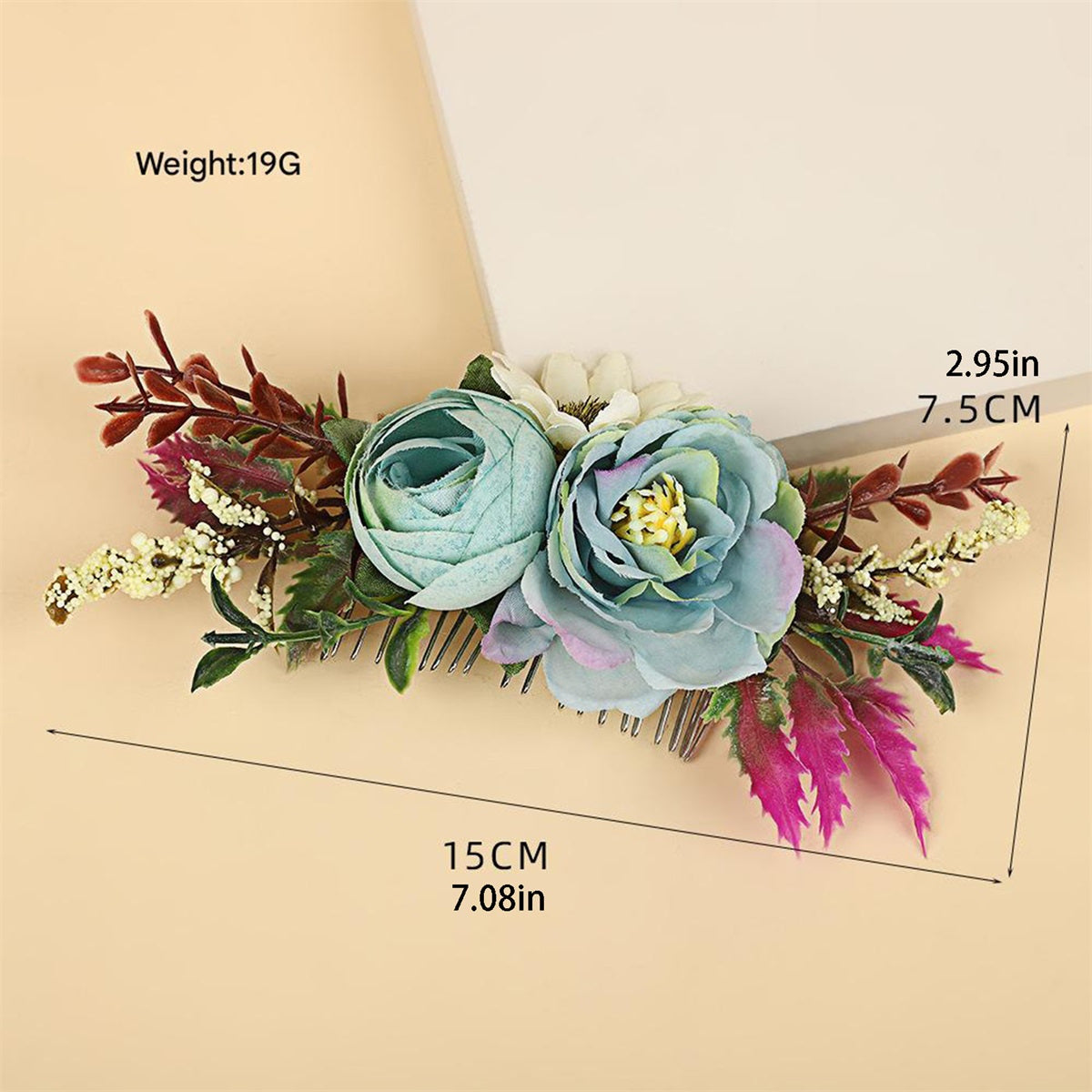 Pink Rose Hair Comb Clip with Greenery for Wedding Prom