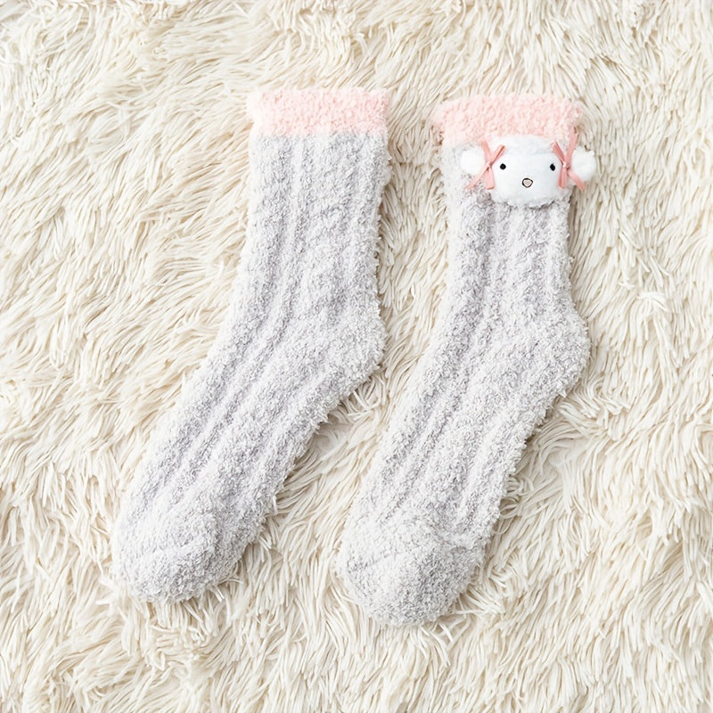 2 Pairs Cartoon Fuzzy Socks Cozy & Warm Floor Socks Women's Stockings