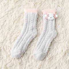 2 Pairs Cartoon Fuzzy Socks Cozy & Warm Floor Socks Women's Stockings