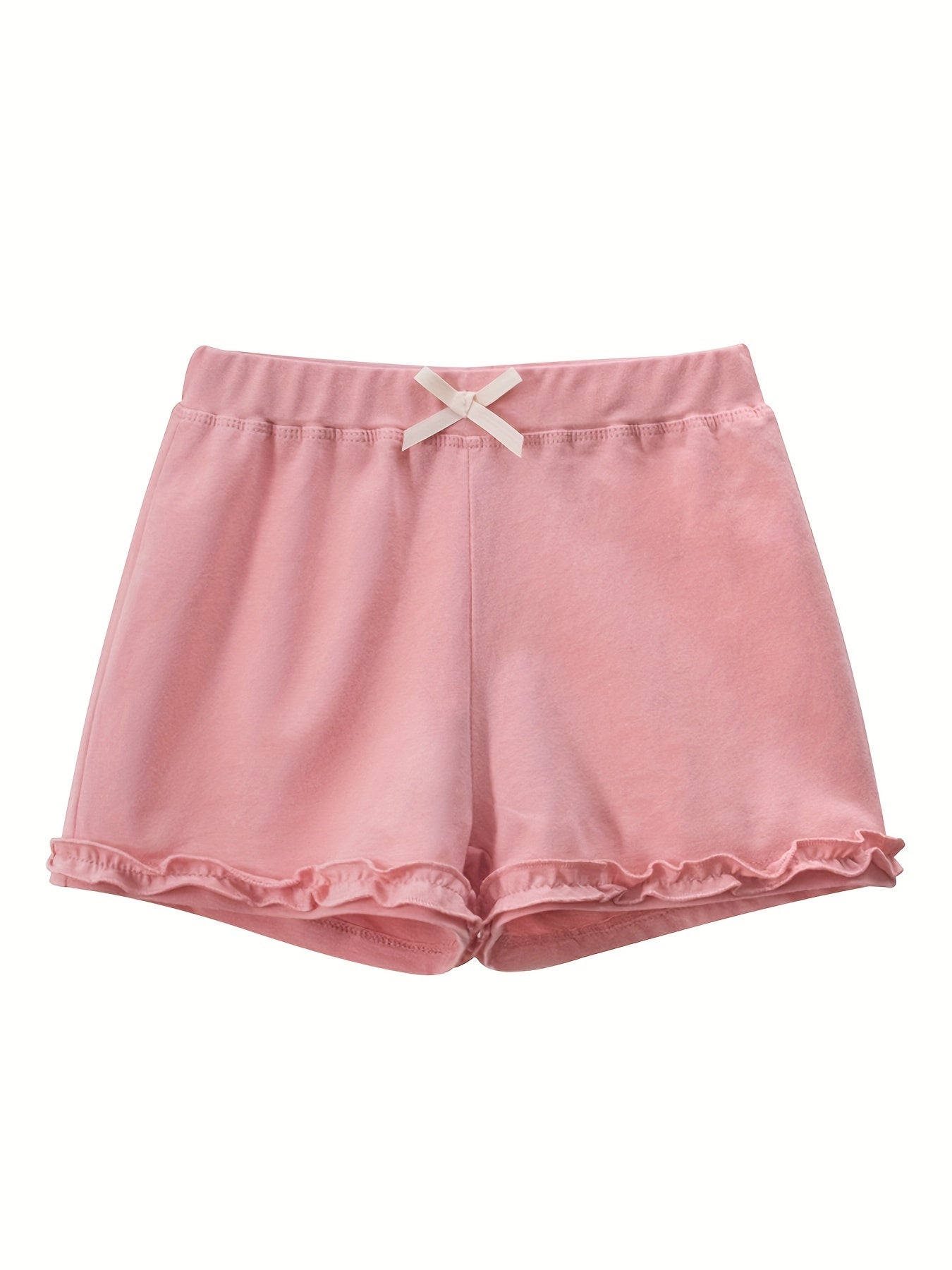 Toddler Girls Lace Trim Bow Front Elastic Waist Cotton Casual Shorts