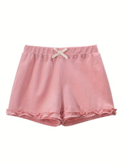Toddler Girls Lace Trim Bow Front Elastic Waist Cotton Casual Shorts