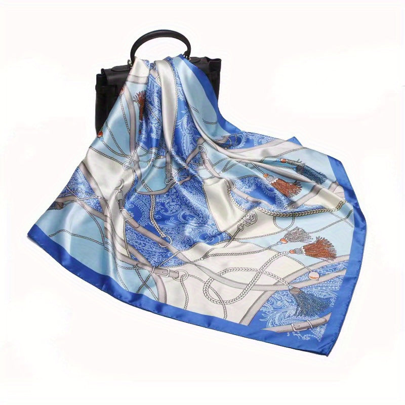Horse Tassel Print Satin Silk Scarf Large Shawl