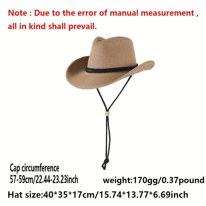 Boho Western Crochet Cowboy Hat Hollow Straw Fedora Cap