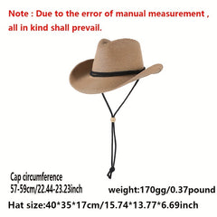 Boho Western Crochet Cowboy Hat Hollow Straw Fedora Cap
