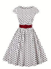  Plaid Print Cap Sleeve Swing Dress With Belt