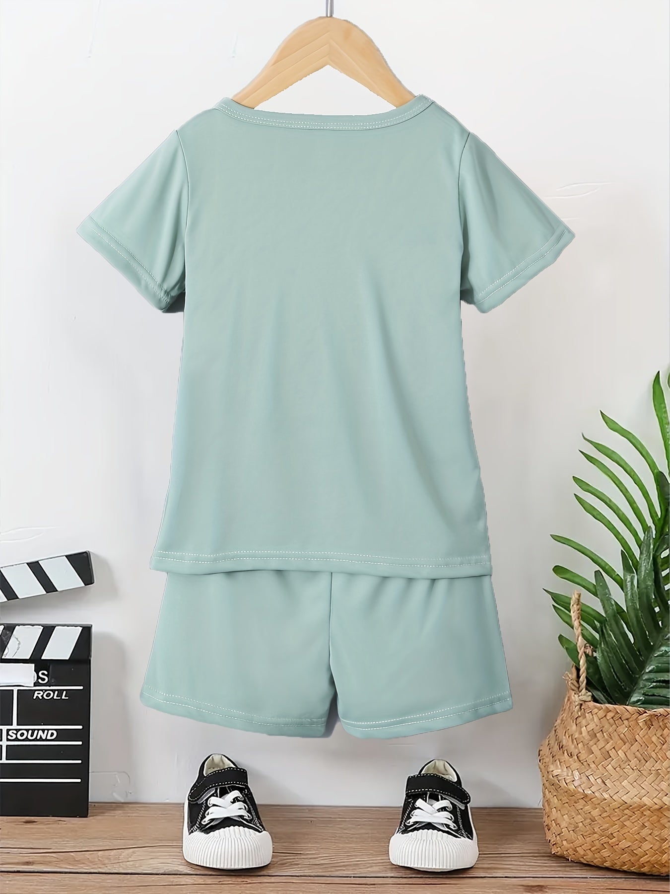 Boy's KING Crown Print T-shirt & Shorts Set for Summer