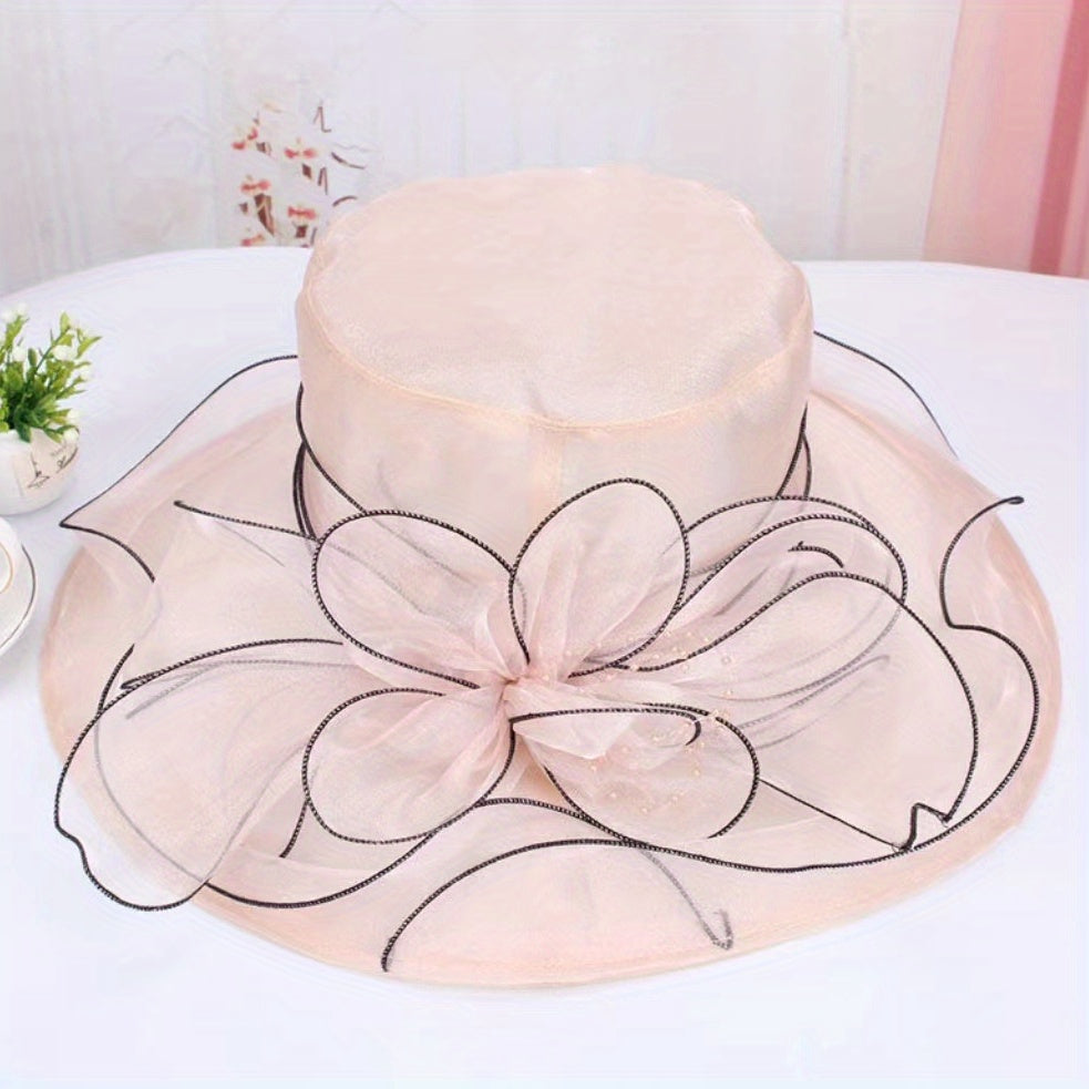 Wide Brim Organza Sun Hat Solid Derby Hat Mesh Breathable Lightweight UV Protect