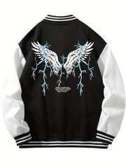 Lightning Wing Pattern Lightweight Varsity Jacket Men's Fall Winter