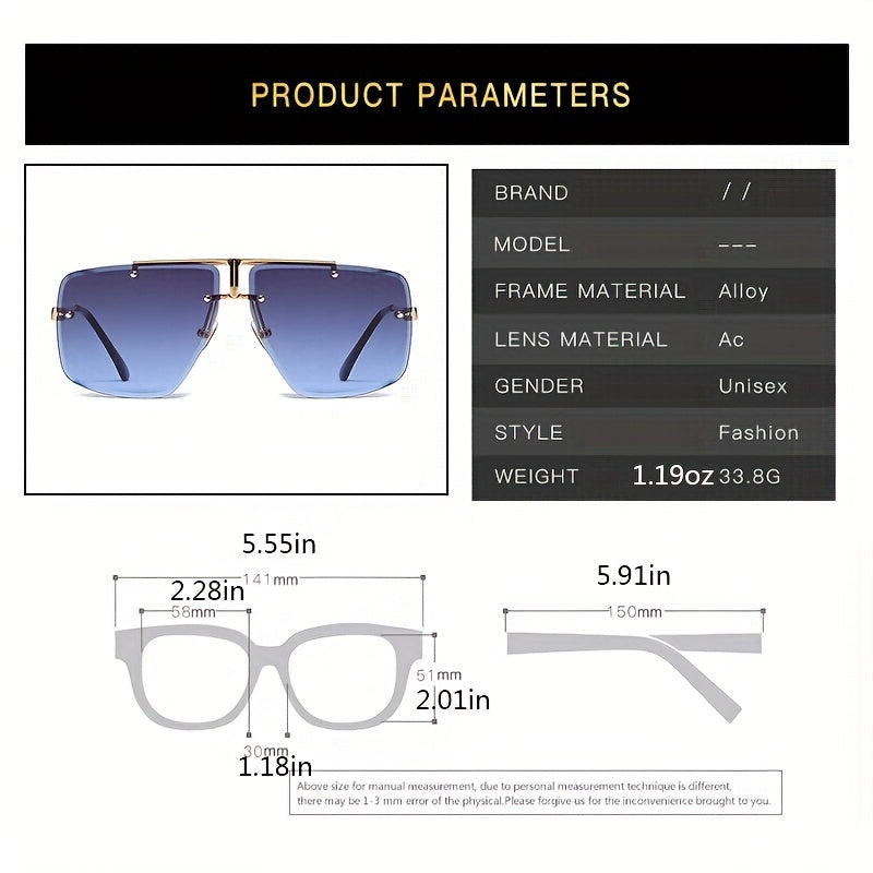 Aviator Sunglasses Gradient Rimless UV400 Metal Glasses