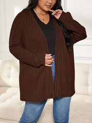  Solid Ribbed Long Sleeve Open Front Cardigan