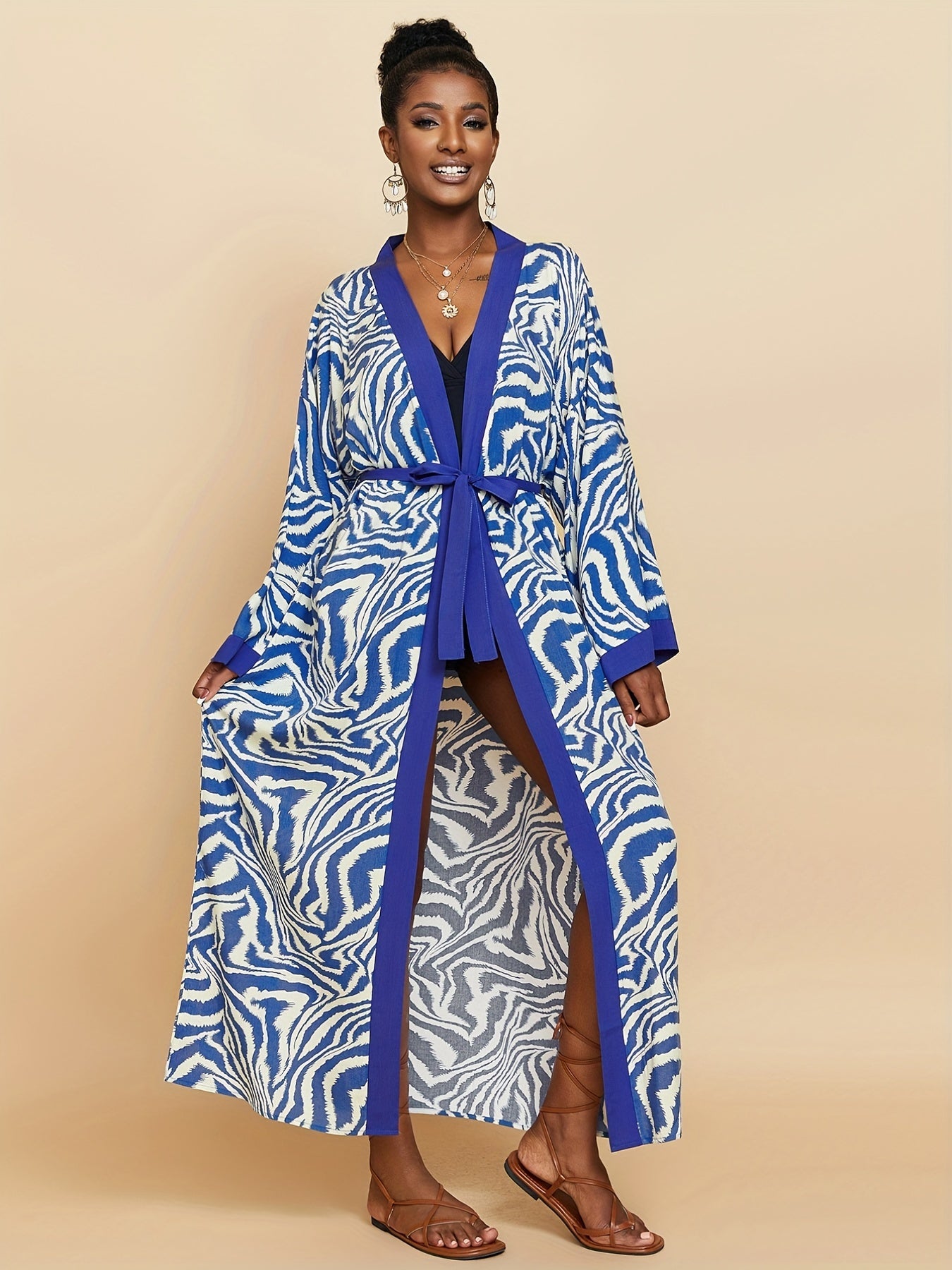  Print Long Sleeve Cover Up Robe