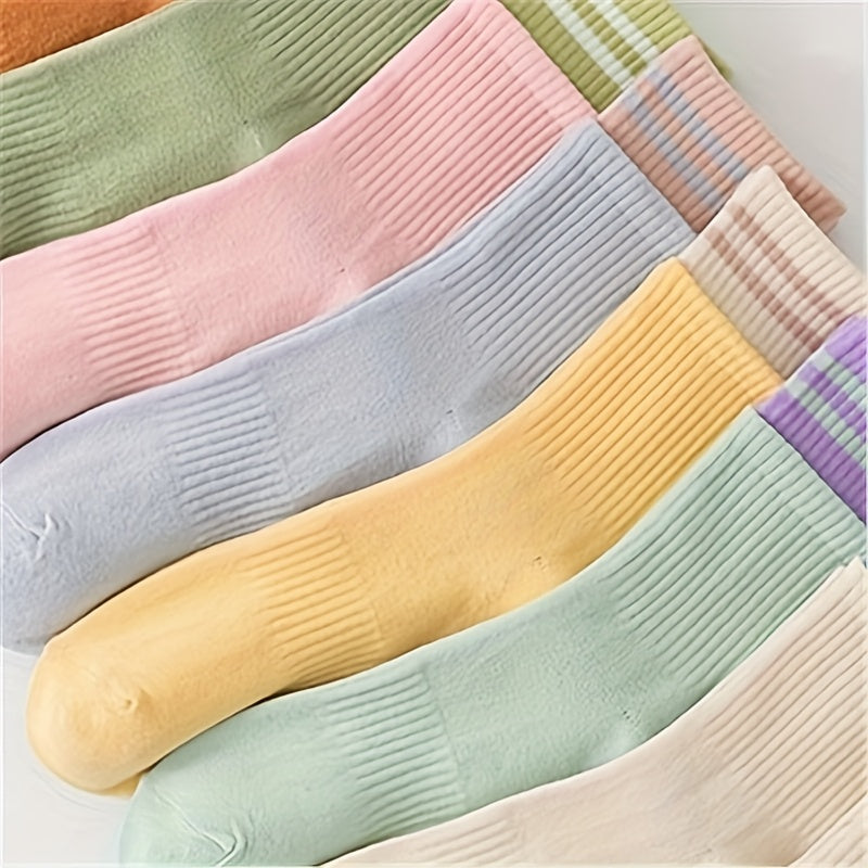 8 Pairs Striped Socks Soft & Breathable Casual Mid Tube Stockings