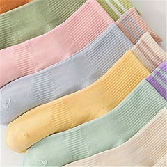 8 Pairs Striped Socks Soft & Breathable Casual Mid Tube Stockings