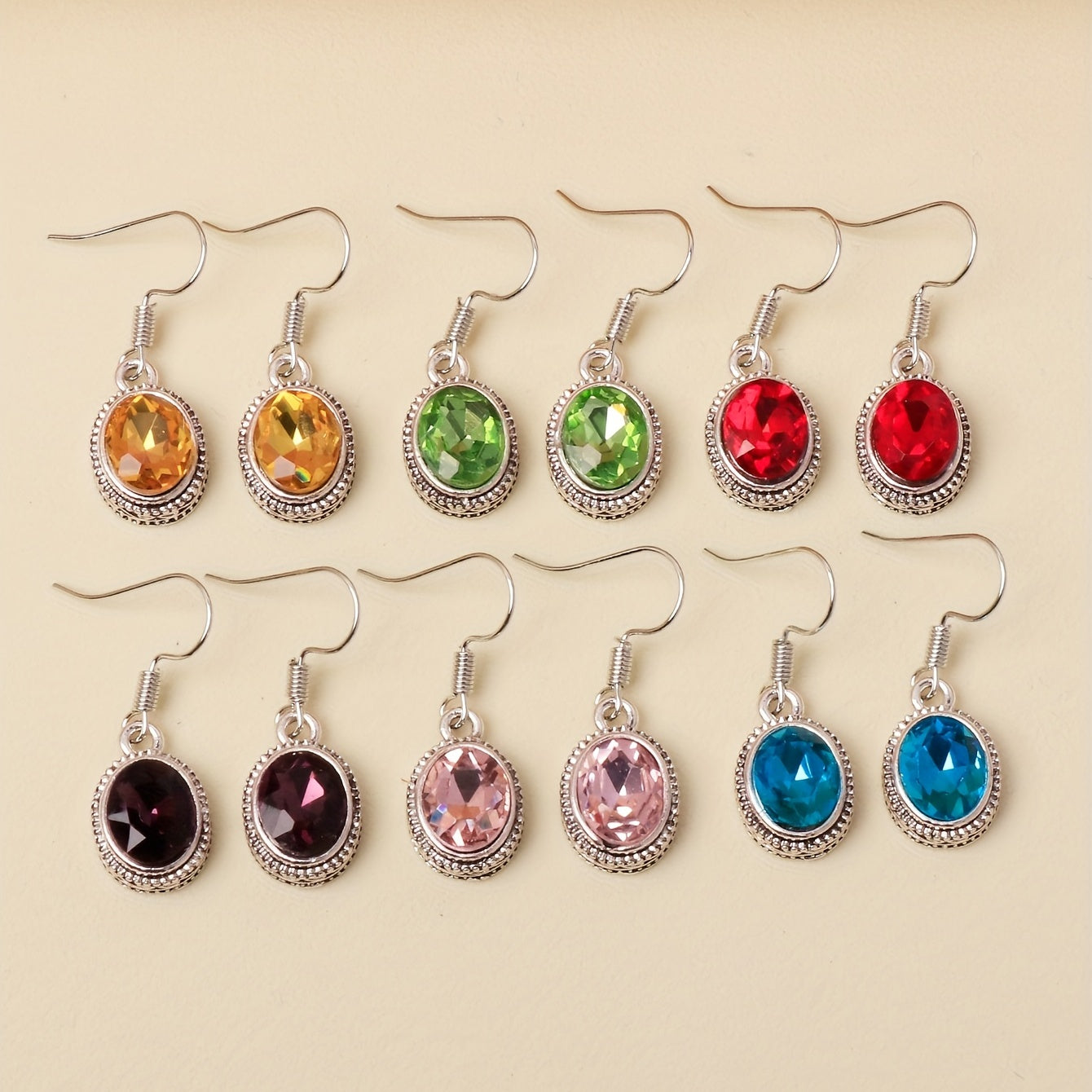 Ethnic Style Oval Glass Hook Earrings for Women