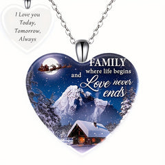 Snow Mountain Print Pendant Necklace Christmas Xmas Holiday Party Jewelry