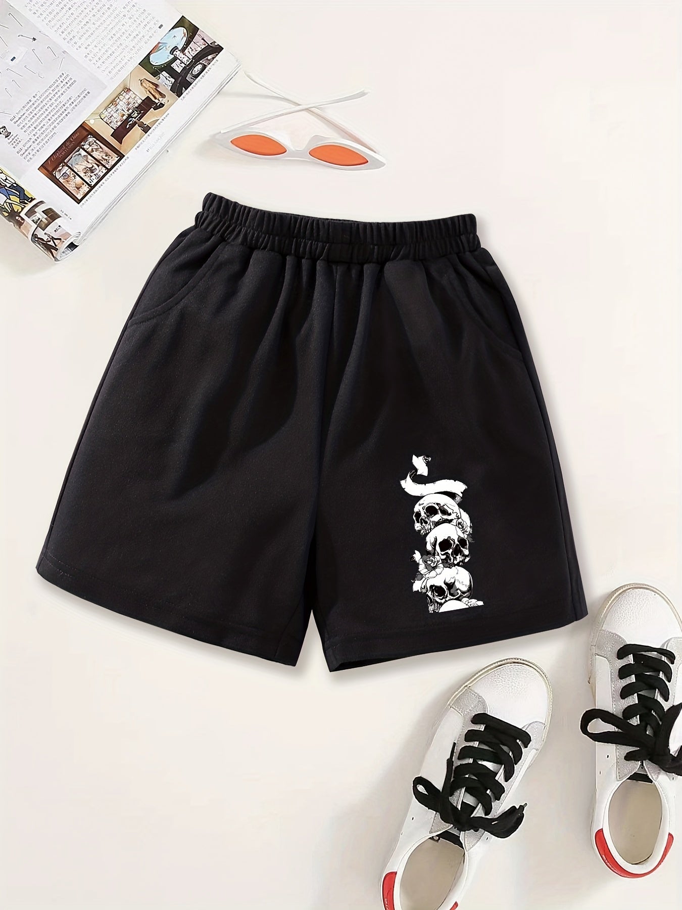 Girls Stacking Skull Print Sweat Shorts Halloween Clothes