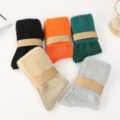 5 Pairs Fuzzy Solid Socks Warm Mid Tube Women's Stockings