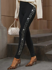  Rhinestone Decor High Rise Leggings
